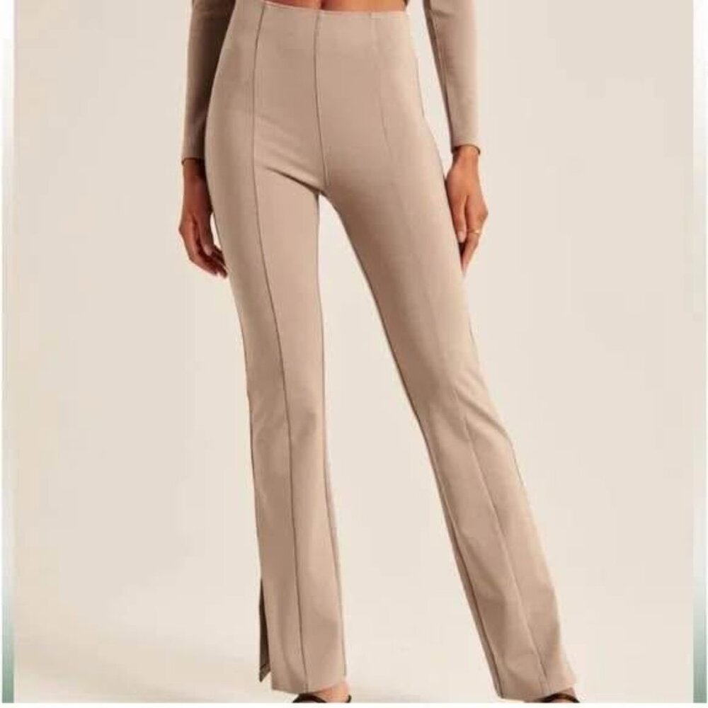 ABERCROMBIE Ponte Split-Hem Slim Flare Pants Size Small in Beige